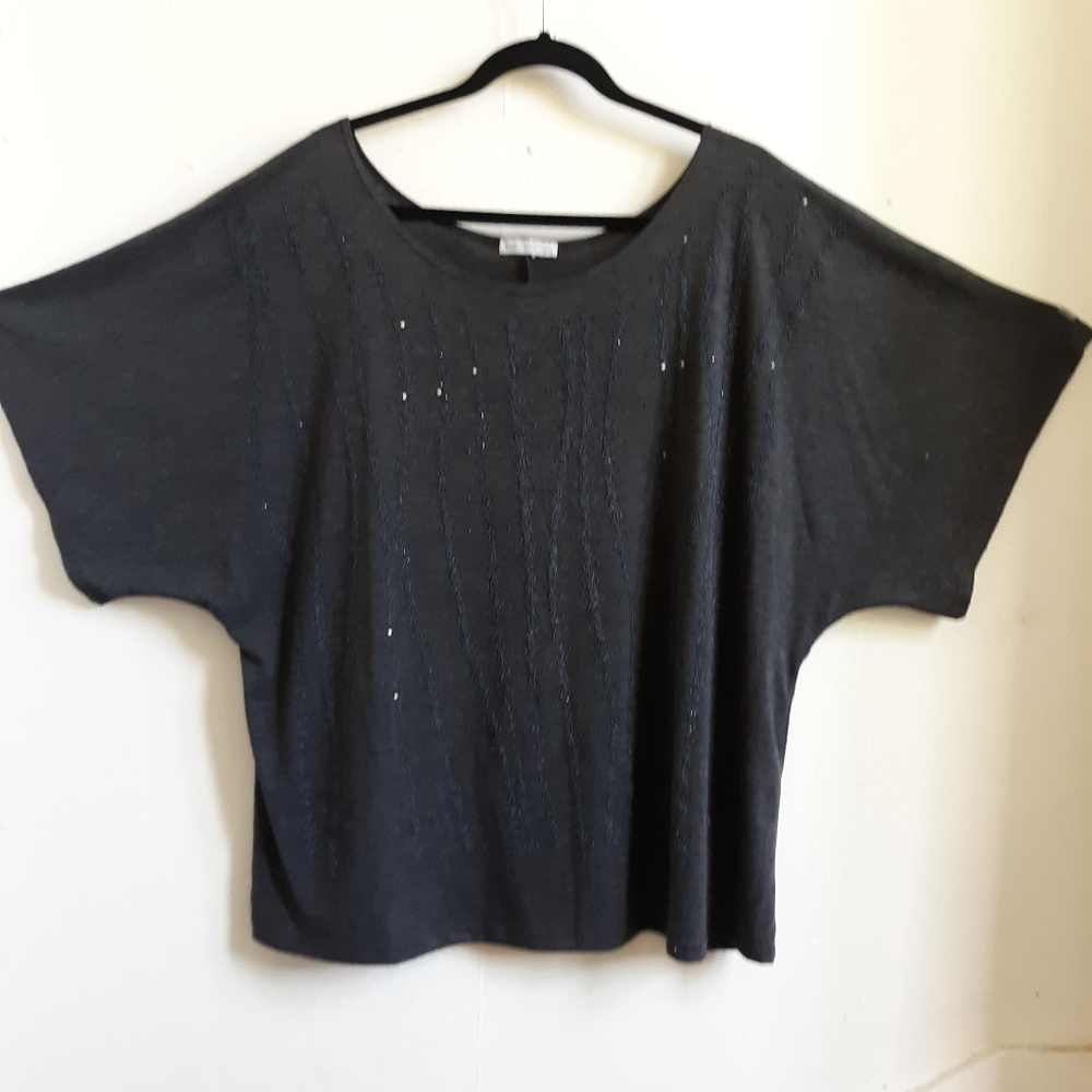 Dressy gray blouse with silver sequins and beads